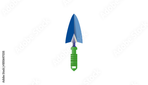 Single Blue and Green Garden Trowel, Essential Hand Tool for Planting and Gardening, Isolated on White Background