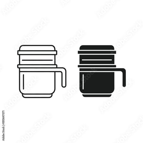 Coffee maker icon set, outline and filled versions, isolated on