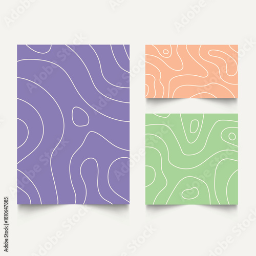 Twisted lines, fluid, curved, wiggling stripes, waves  backgrounds set. Liquid, chaotic retro ornaments, groovy hippie patterns collection. Doodle, uneven hand drawn wavy, organic winding lines