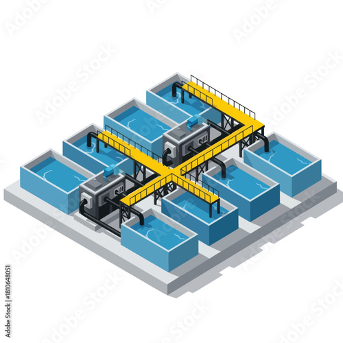 Water treatment plant with tanks and machinery for purification process.