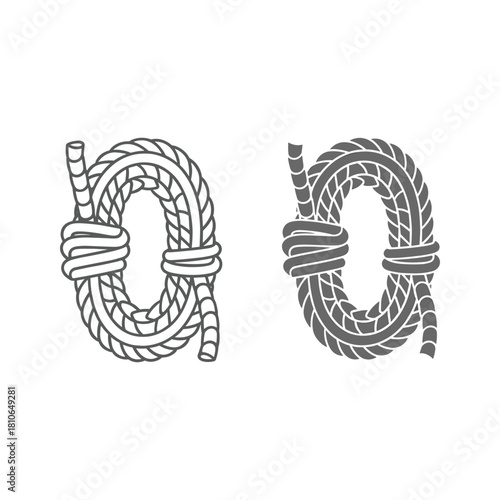 Outline and filled coiled rope icon set, nautical knot and marine cord