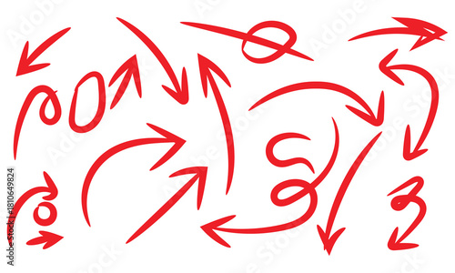 Hand drawn red arrows isolated on pointing in different directions