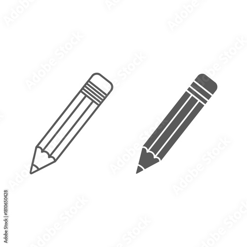 Pencil icon set, writing and drawing tool symbol, outline and filled versions