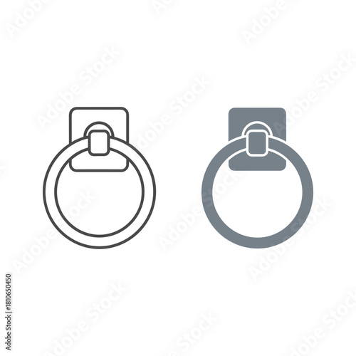 Towel ring icon set, bathroom accessory symbol, outline and filled versions