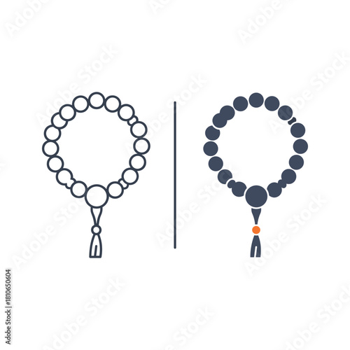 Prayer beads or rosary, outline and filled version, spiritual meditation