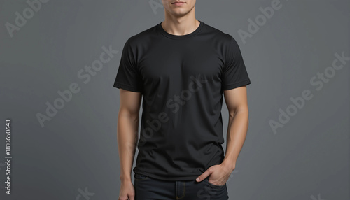 Simple Black T-Shirt Mockup on Male Model