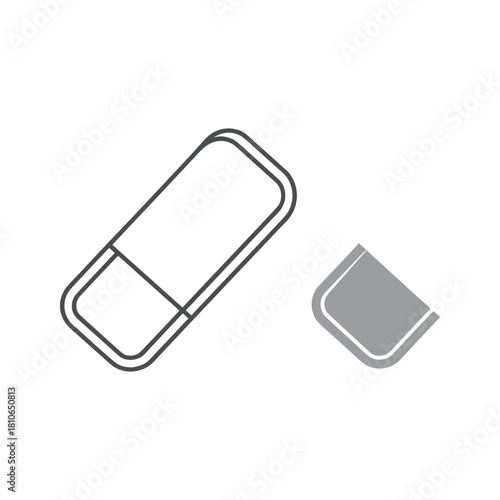 An outline of an eraser and a gray corner piece, isolated on