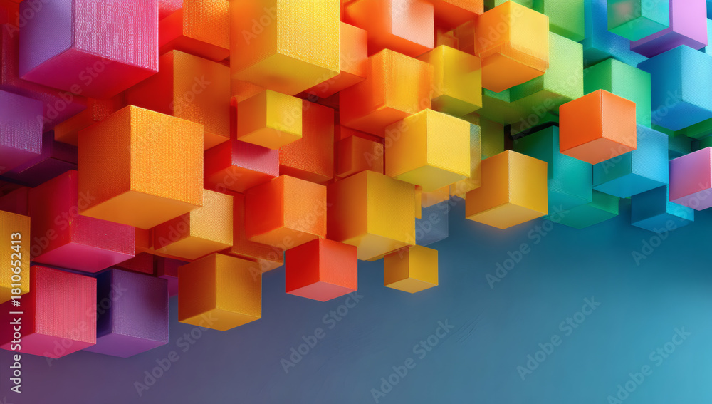 Obraz premium Vibrant 3D Cubes in Rainbow Colors Floating in Space.