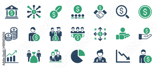 money icon vector set, collection of dollar symbols, banking, finance, investment signs, and savings concept, perfect for financial applications, business presentations, accounting materials.