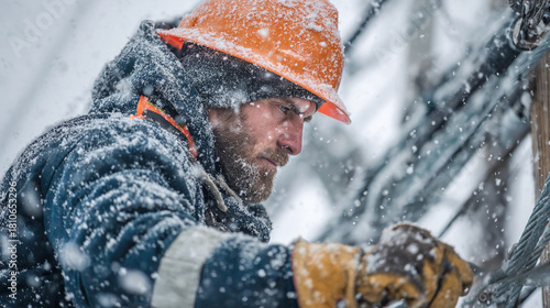 Resilient Utility Technician Working in Harsh Winter Conditions, Generative AI