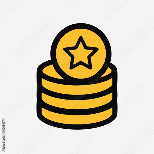 A stack of golden coins with a star symbol on top, representing financial success, rewards, and achievement in a simple, modern illustration.