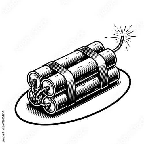 Illustration of dynamite sticks with a burning fuse isolated on a dangerous explosive device ready to explode in a cartoon style