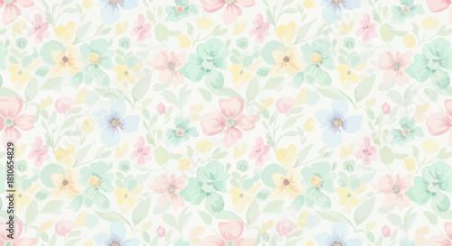 Delicate pastel floral pattern with soft watercolor blossoms and