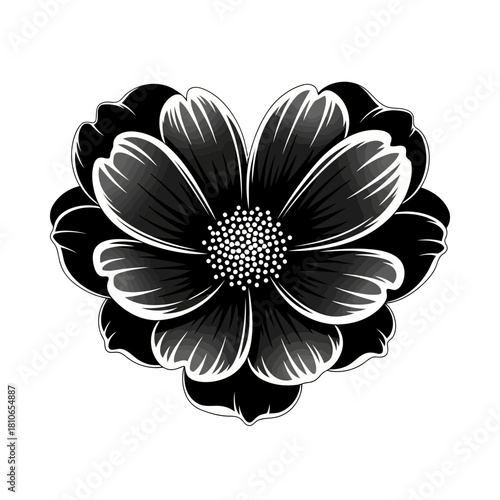 Elegant black and white flower isolated on, a striking botanical illustration perfect for adding a touch of sophistication