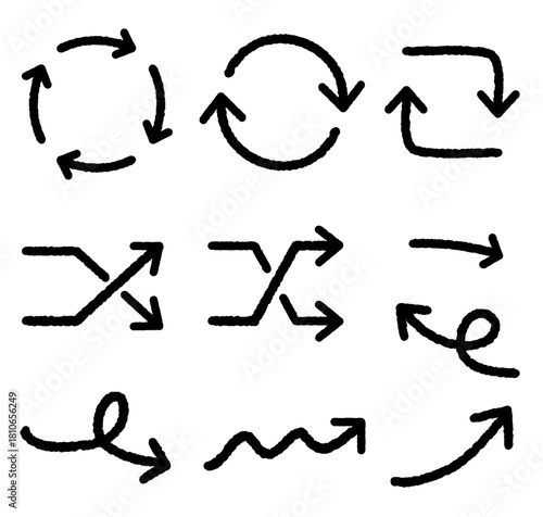 太いマジックペンで書いた手書きの矢印セット