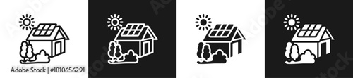 Solar Powered House Graphic Icon Line And Glyph In White And Black Background