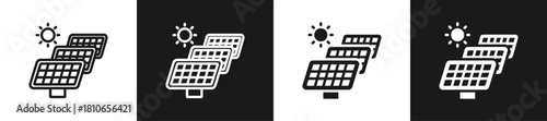 Solar Power Plant Graphic Icon Line And Glyph In White And Black Background