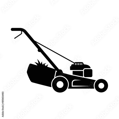 Lawn mower icon isolated on, a symbol of gardening and lawn care, representing outdoor work and equipment for maintaining grass