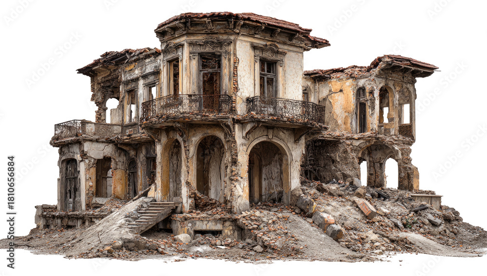 Obraz premium Crumbling, old building with arches