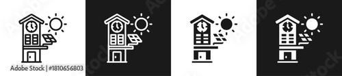 Solar Powered Clock Graphic Icon Line And Glyph In White And Black Background