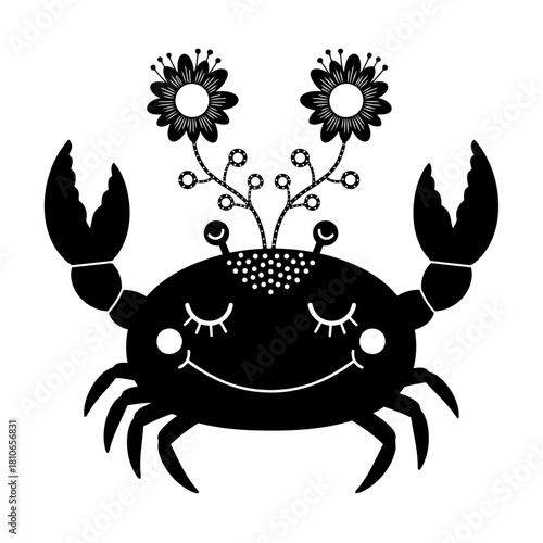 A charming crab with flowers on its head, isolated on, creates a whimsical and delightful image that is sure to bring a smile