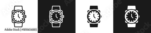 Solar Powered Watch Graphic Icon Line And Glyph In White And Black Background