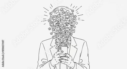 Person Overwhelmed by Digital Information on Phone.
