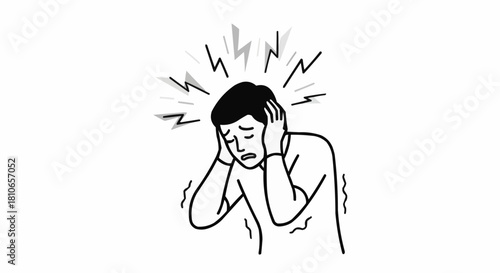 Man suffering from intense headache holding his head in pain.