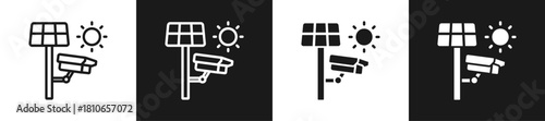 Solar Powered Camera Graphic Icon Line And Glyph In White And Black Background