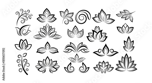 Collection of lotus flower illustrations in various styles and arrangements.