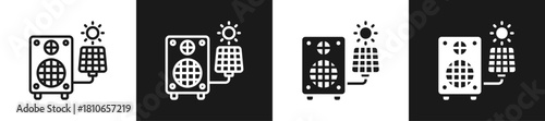 Solar Powered Speaker Graphic Icon Line And Glyph In White And Black Background