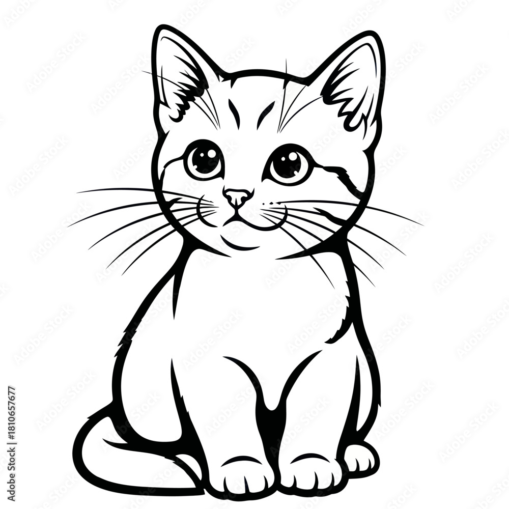 Obraz premium Adorable Kitten Line Art Drawing for Coloring Book Pages.