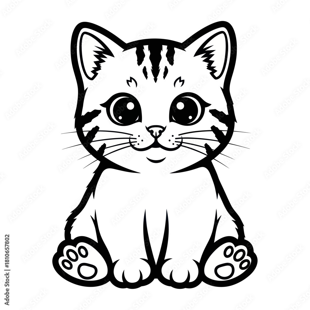 Fototapeta premium Adorable Kitten Line Art for Coloring Book Pages.