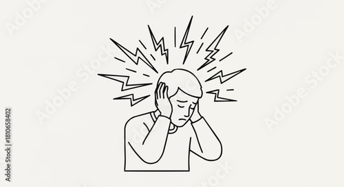 Hand drawn sketch of a person suffering from a severe headache or migraine.