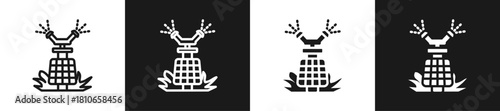 Solar Garden Sprinkler Graphic Icon Line And Glyph In White And Black Background
