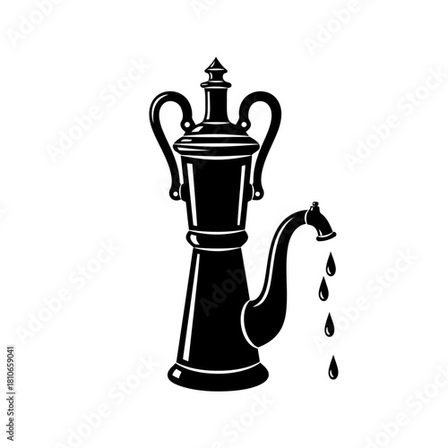 Vintage water pump silhouette with dripping water, isolated on a classic symbol of oldfashioned water supply and nostalgia