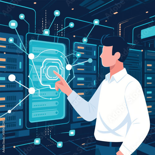 People With Technology Data Illustrator Artwork Banner Background Design Template 