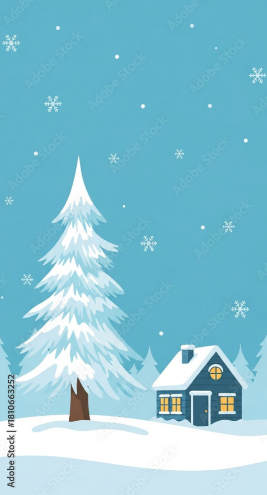 Naklejka premium winter landscape with house