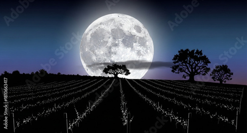 Full moon and vineyards 