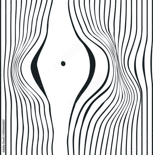 The striped vertical texture is distorted, creating a hole with a dot.