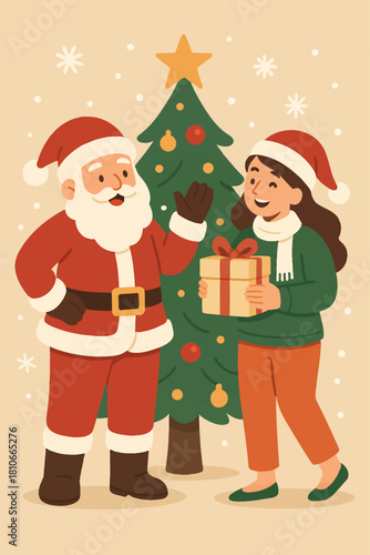 Christmas santa claus christmas tree gift giving holiday season festive cheer merry christmas celebration vector illustration