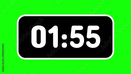 Countdown timer digital from 2 minute to 1 minute on green background