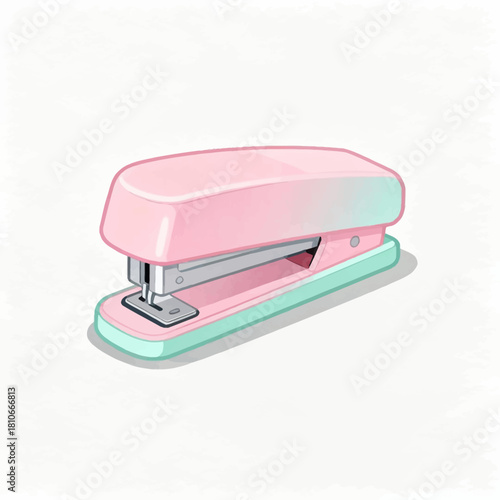A pastel cozy illustration of a stapler capturing how this office tool binds documents together, showing where organization begins and how small mechanisms help maintain structure.