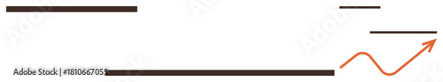 Brown horizontal lines under a rising orange arrow portraying growth, progress, and momentum. Ideal for business, success, finance, analytics, strategy vision and goals. Simple flat metaphor