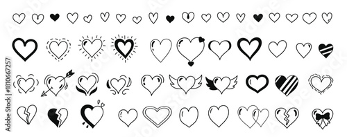 Hand drawn heart collection with various styles for valentine s day