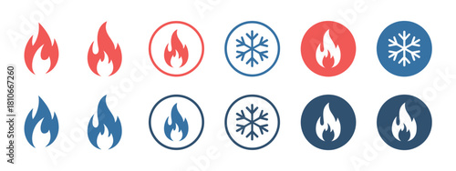 Fire and snowflake graphic showing hot and cold indicators in modern vector illustration