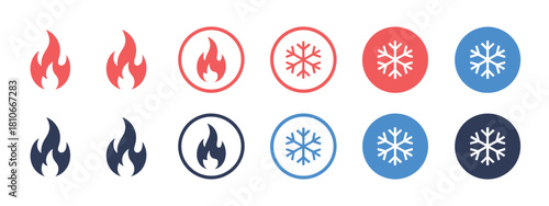 Fire and snowflake temperature icon in clean vector style representing hot and cold settings, perfect for mobile apps,