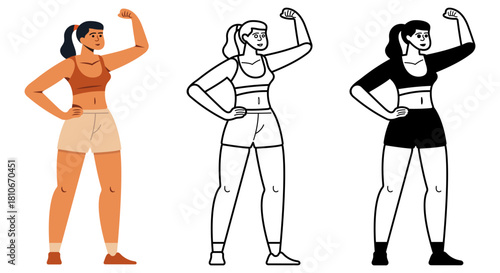 Young female athlete bodybuilder flat vector illustration