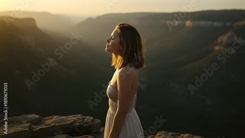 Wallpaper Mural Woman Standing on Ridge Watching Sunset Torontodigital.ca