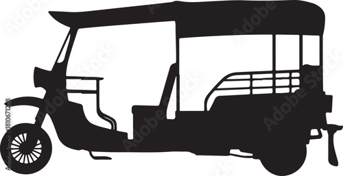 black silhouette of tuk tuk on white background, vector